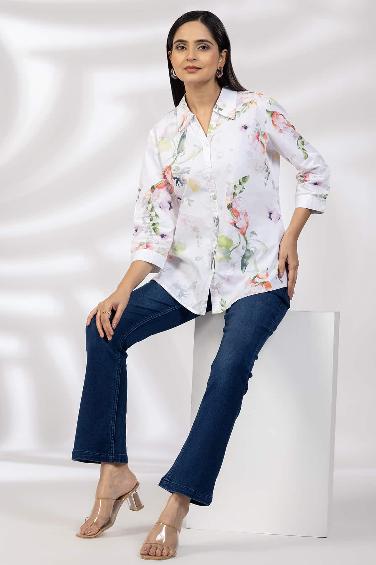White Printed Shirt Ladies
