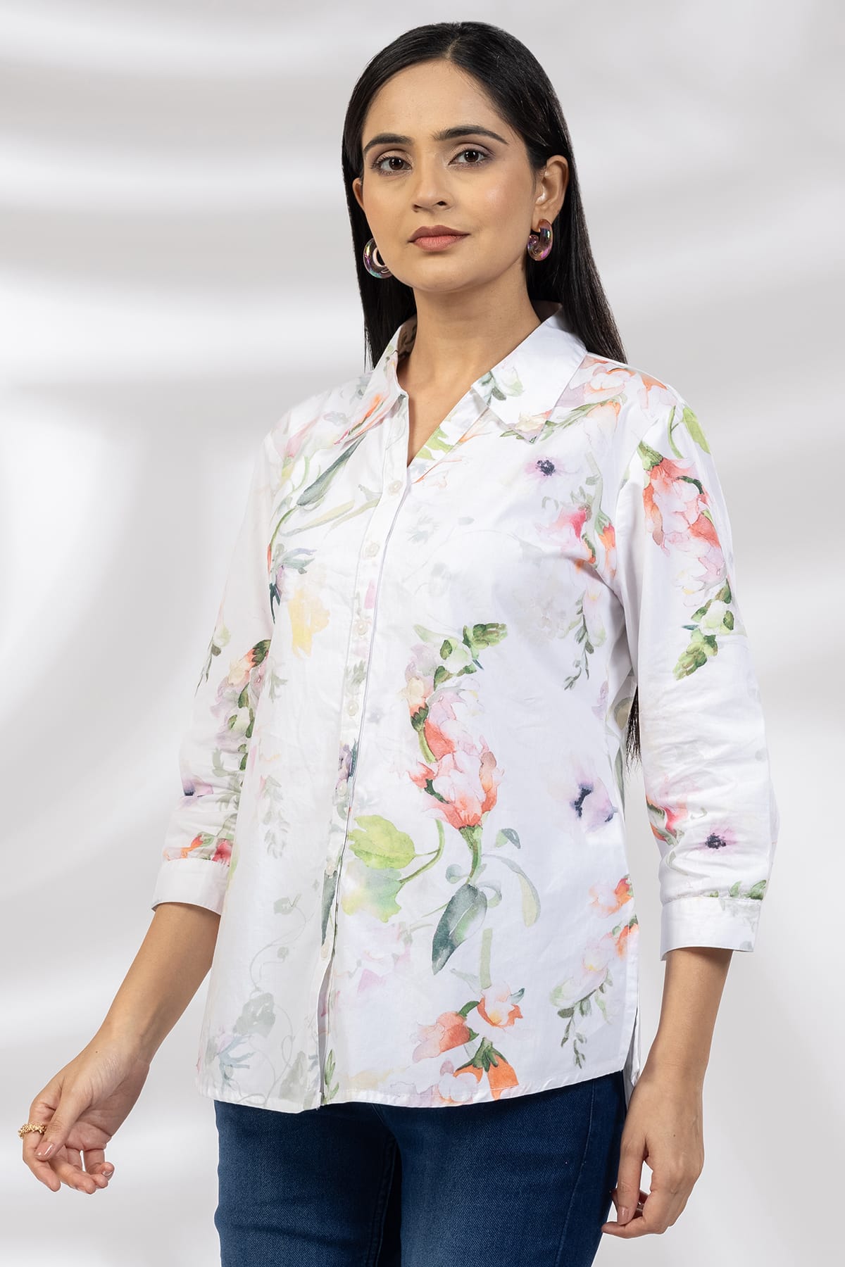 White Printed Shirt Ladies