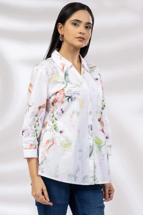 White Printed Shirt Ladies