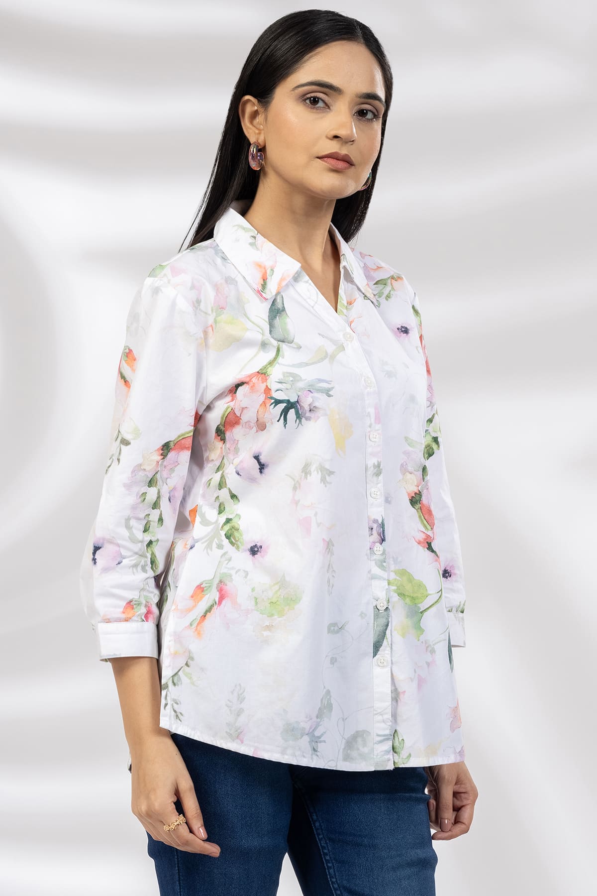White Printed Shirt Ladies