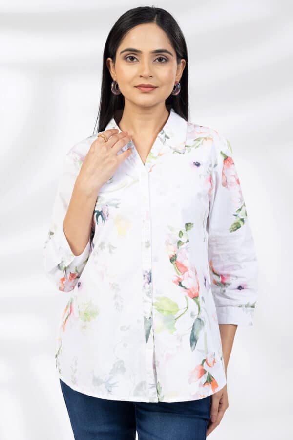 White Printed Shirt Ladies