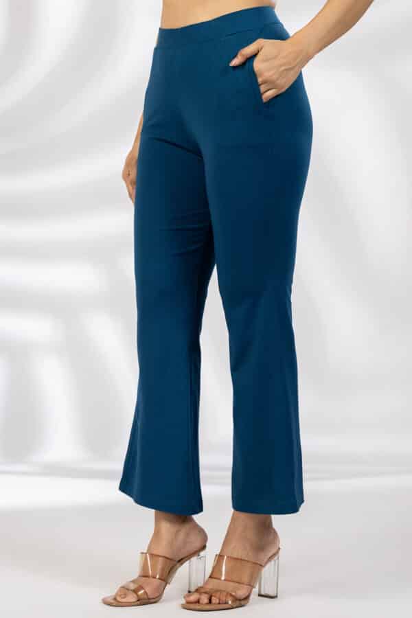 Solid Blue Flared Pants Ladies