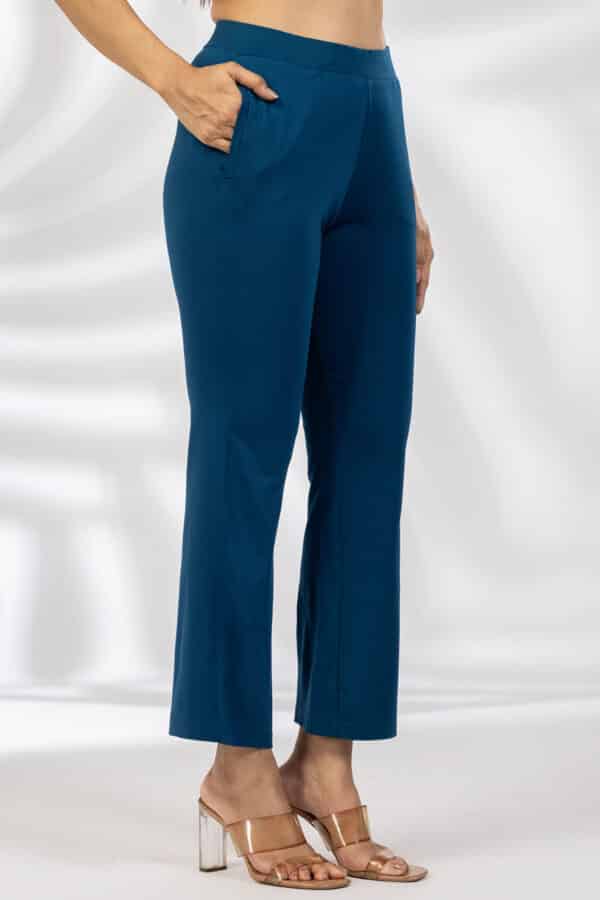 Solid Blue Flared Pants Ladies