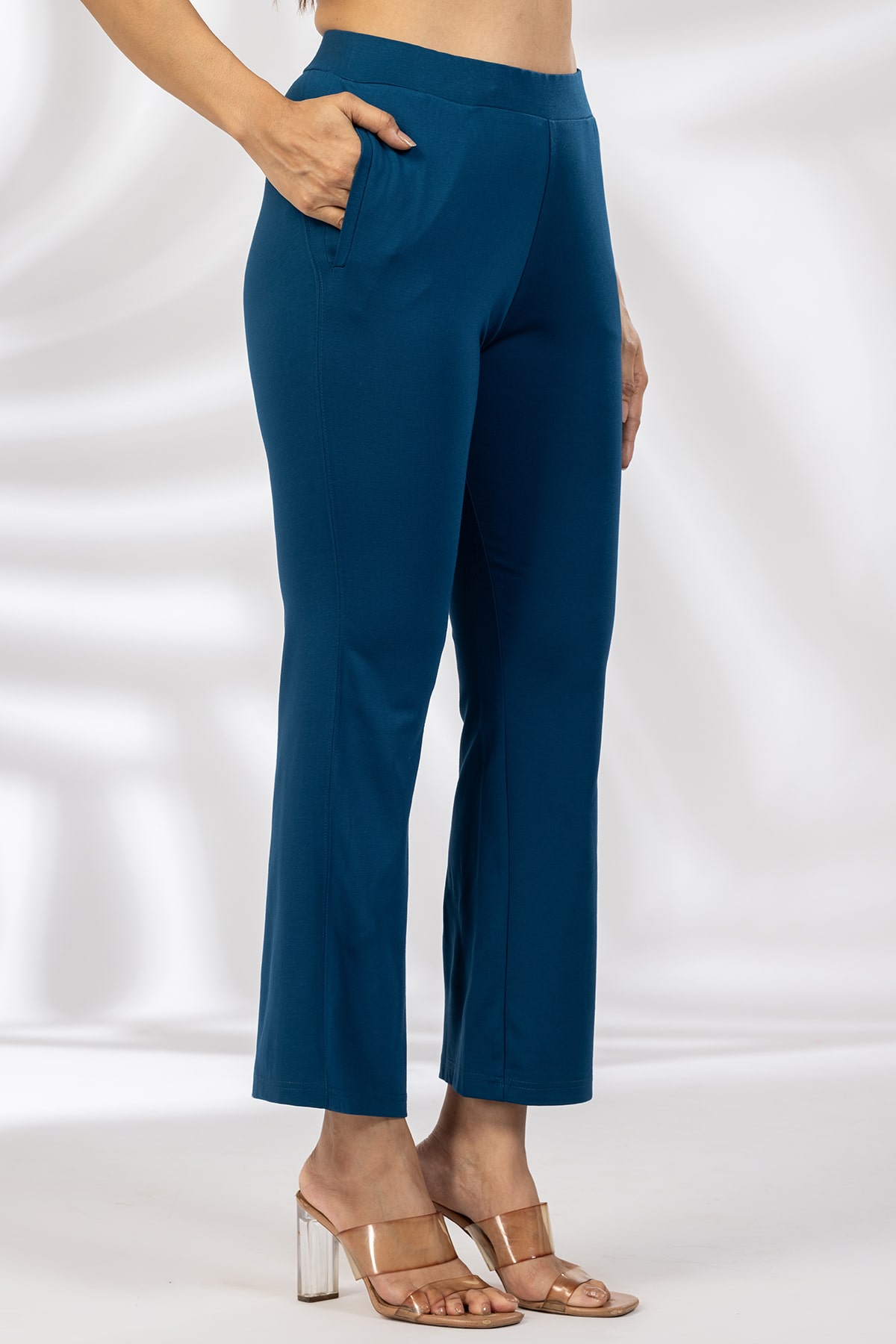 Solid Blue Flared Pants Ladies