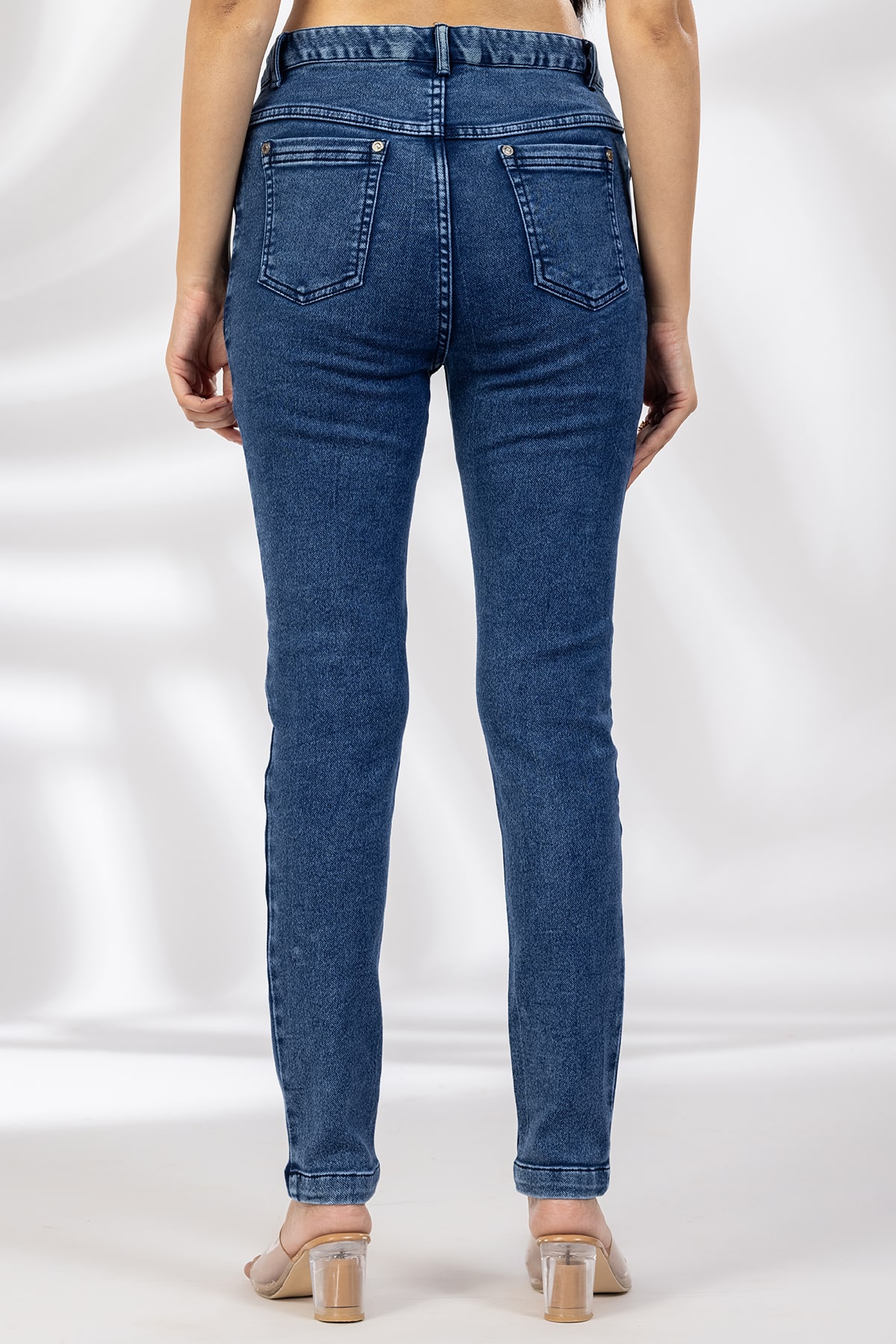 Solid Blue Slim Fit Jeans Women