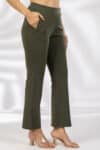 Solid Olive Green Flared Pants For Women