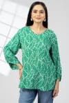 Green Printed V Neck Top Women
