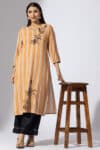 Stripes Orange V Neck Kurti Ladies