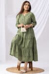 Embroidered Olive Green Dress Woman