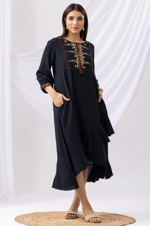 Black Embroidered Dress Woman