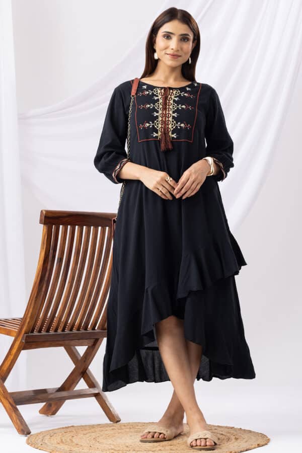 Black Embroidered Dress Woman