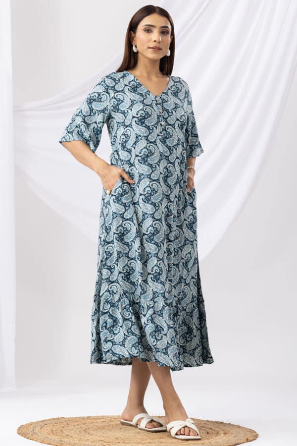 Printed Blue Dress Maxi Women