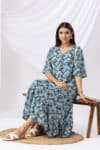 Printed Blue Dress Maxi Women