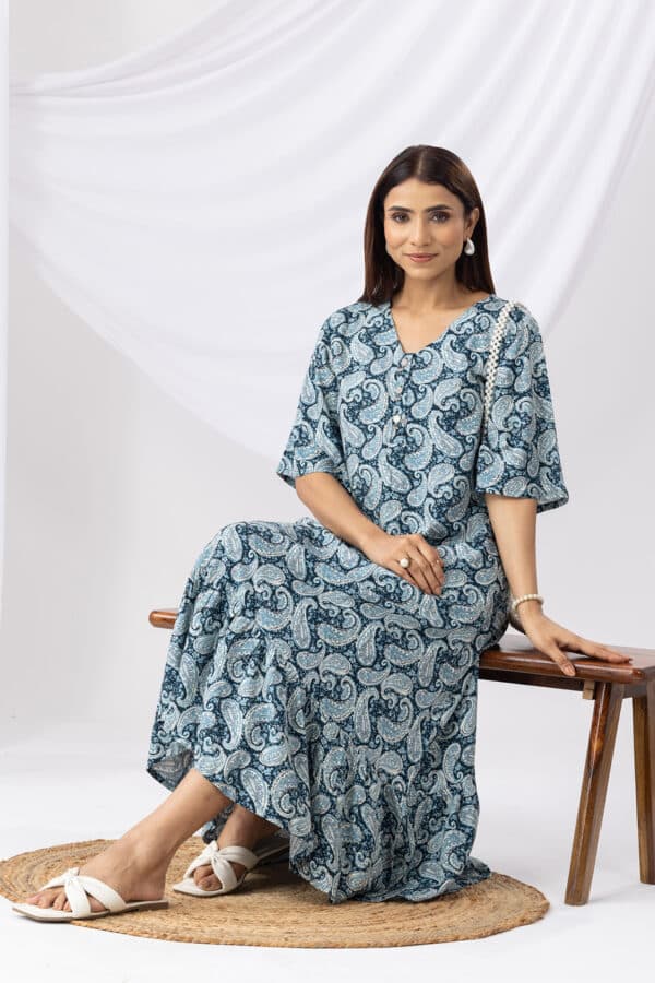 Printed Blue Dress Maxi Women
