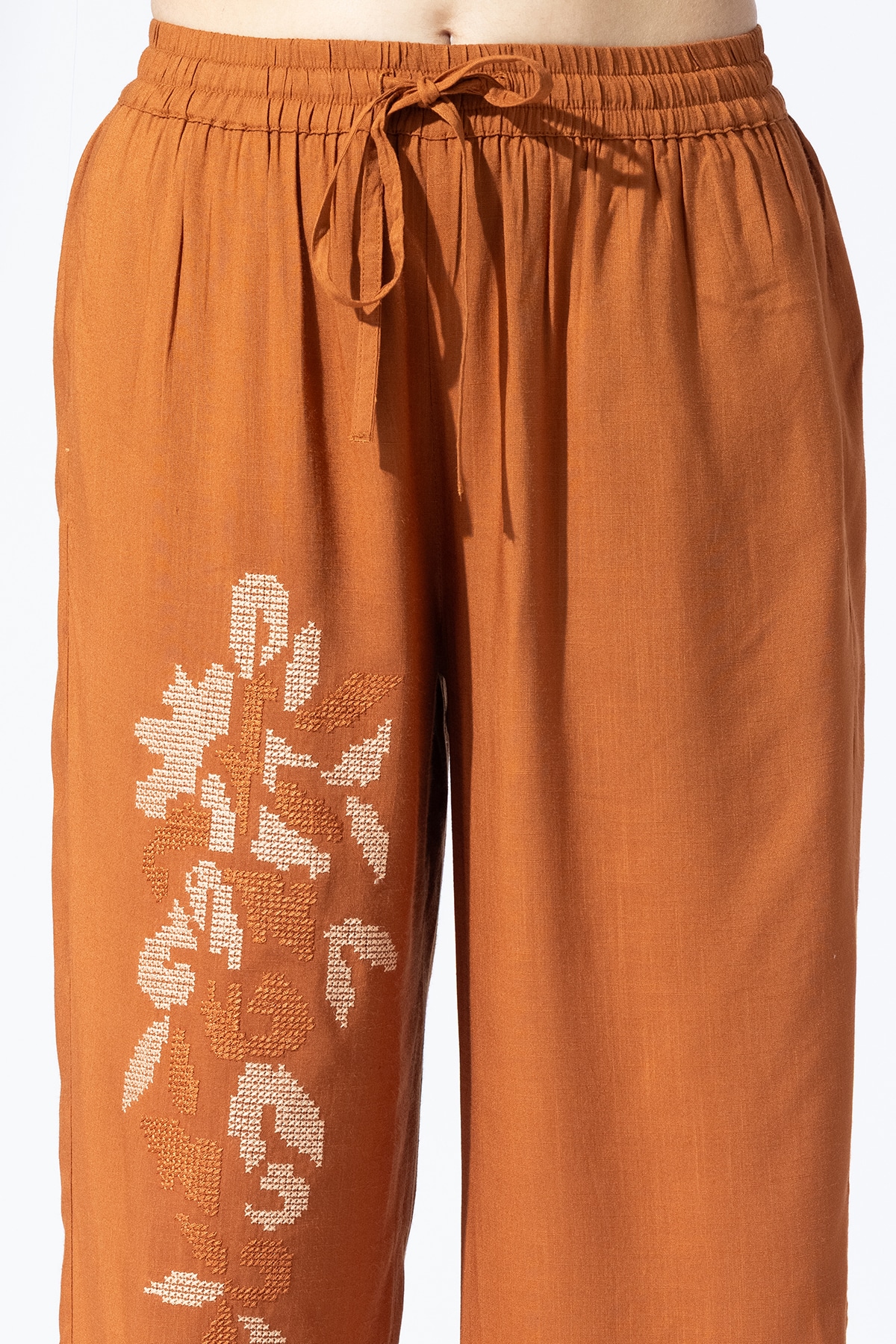 Embroidered Cinnamon Viscose Co-Ord Palazzo - Image 5
