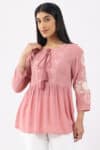 Embroidered Coral Pink Tops Women