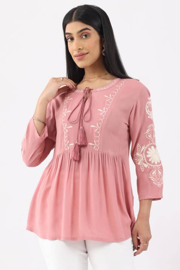 Embroidered Coral Pink Tops Women