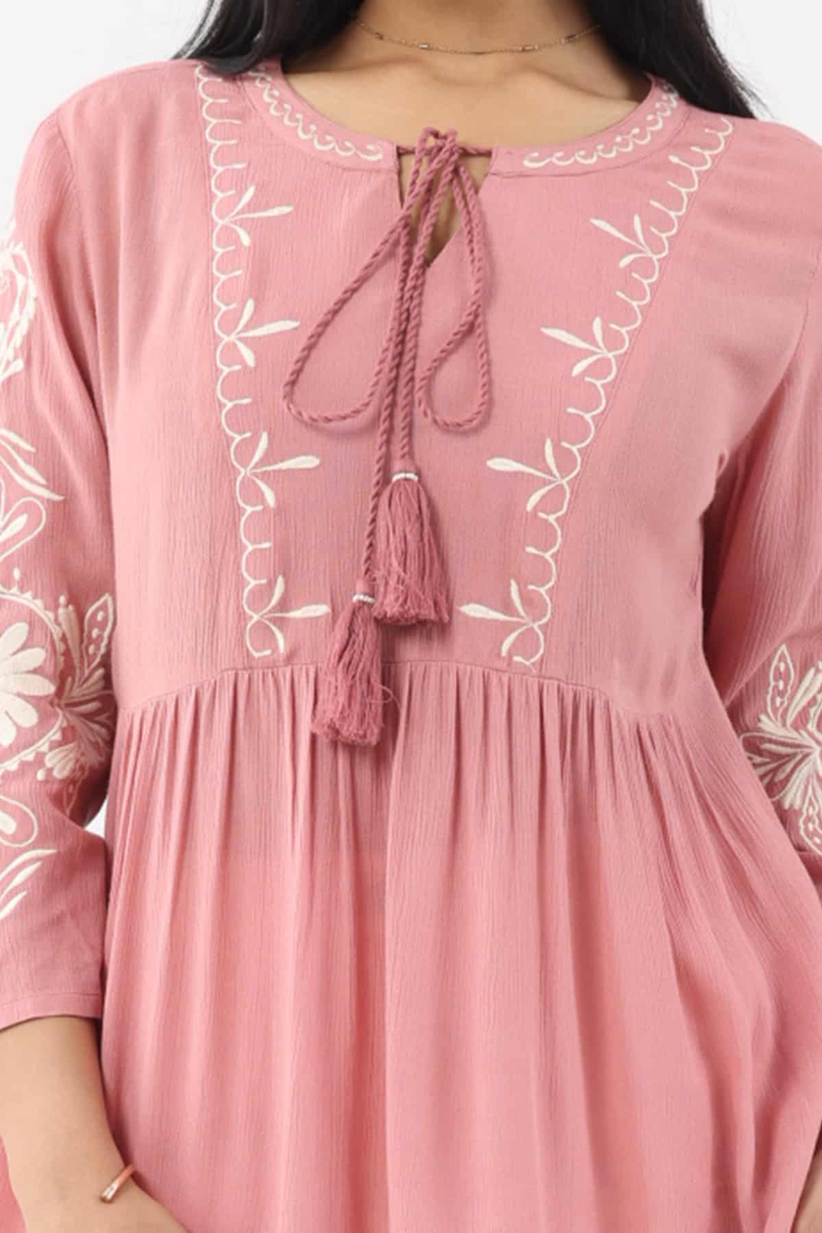 Embroidered Coral Pink Tops Women