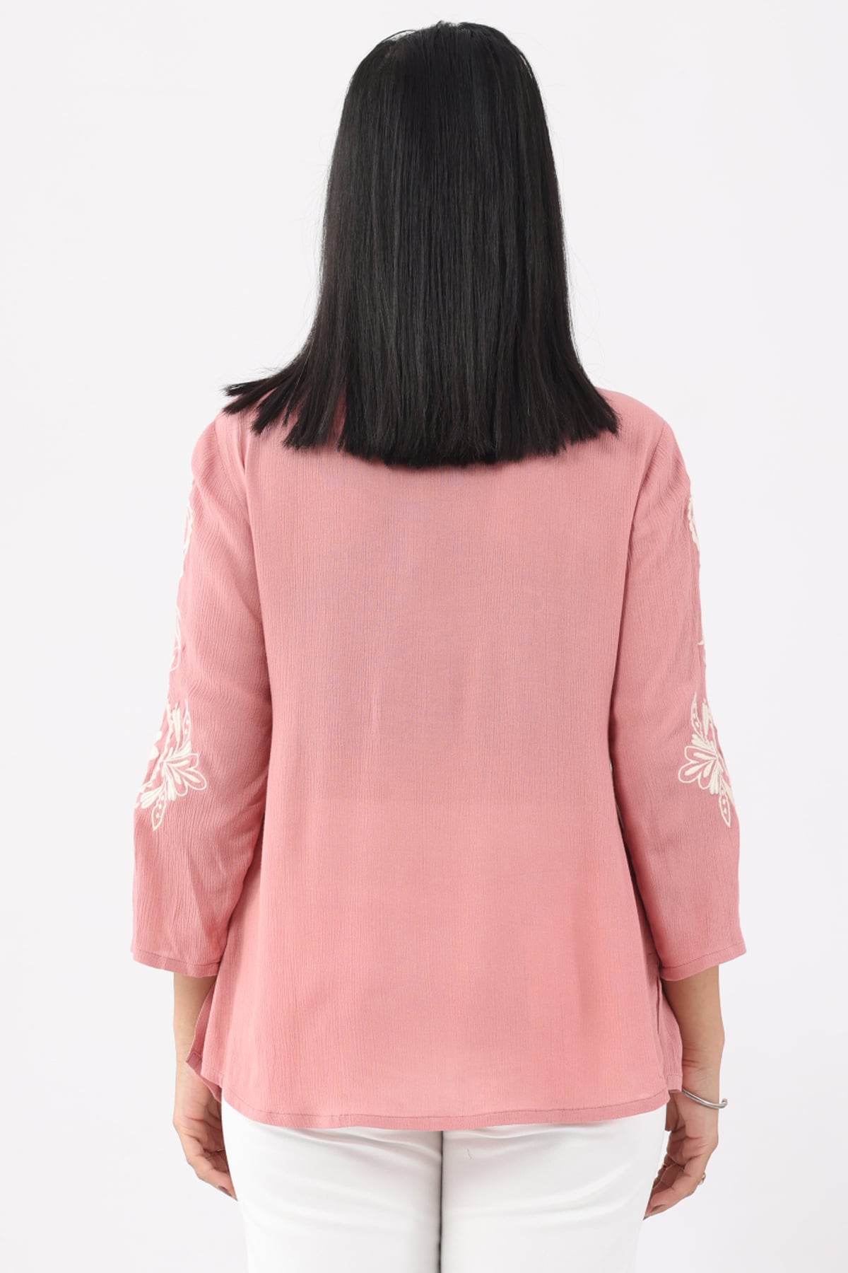 Embroidered Coral Pink Tops Women