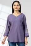 Embroidered Purple Tops Stylish Women