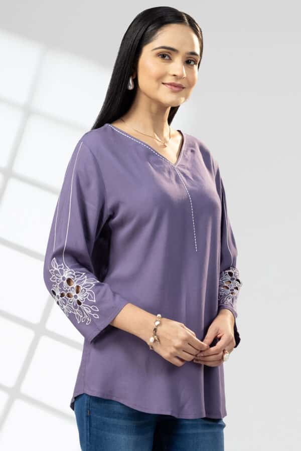 Embroidered Purple Tops Stylish Women