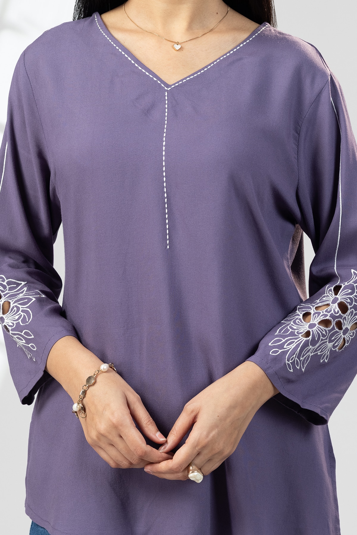 Embroidered Purple Tops Stylish Women