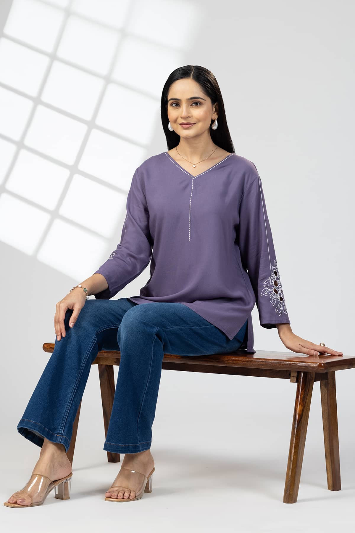 Embroidered Purple Tops Stylish Women