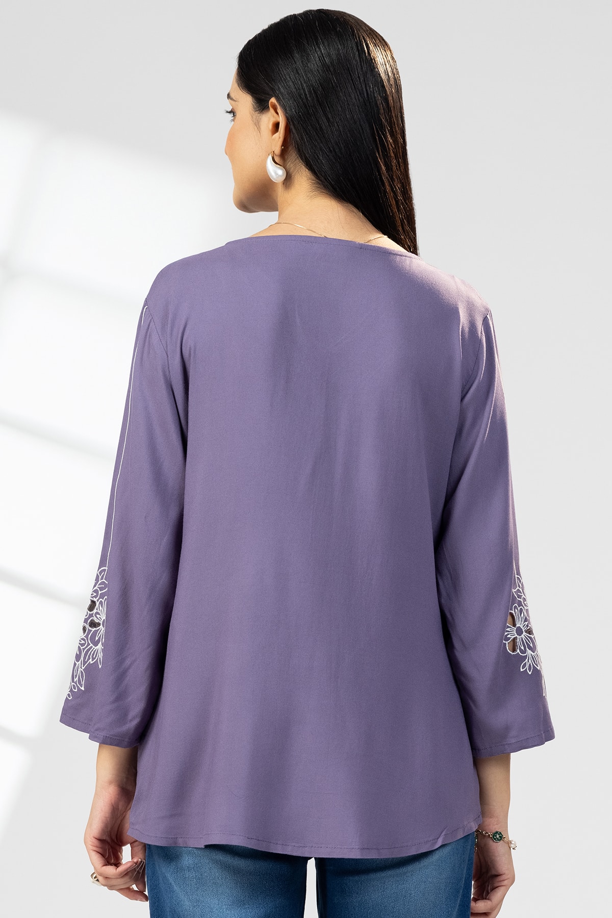 Embroidered Purple Tops Stylish Women