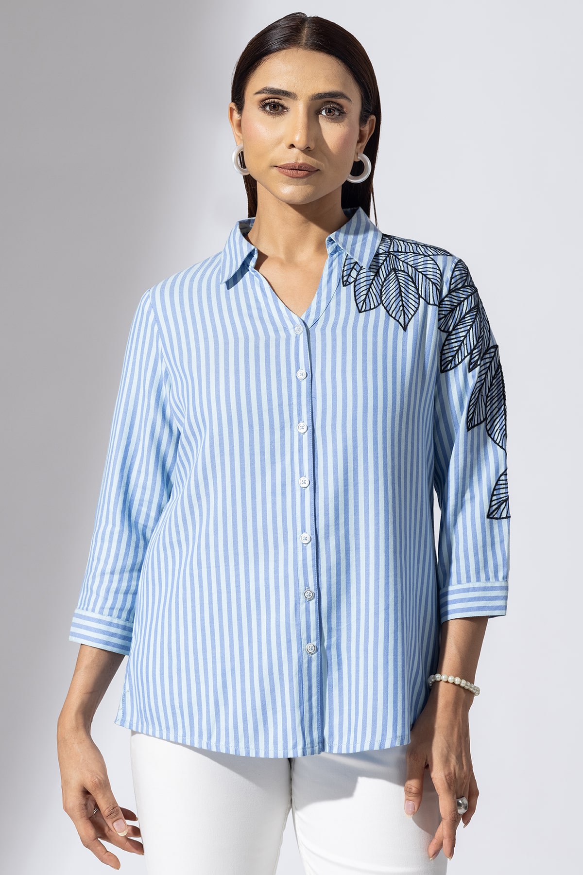 Embroidered Blue Shirts Ladies