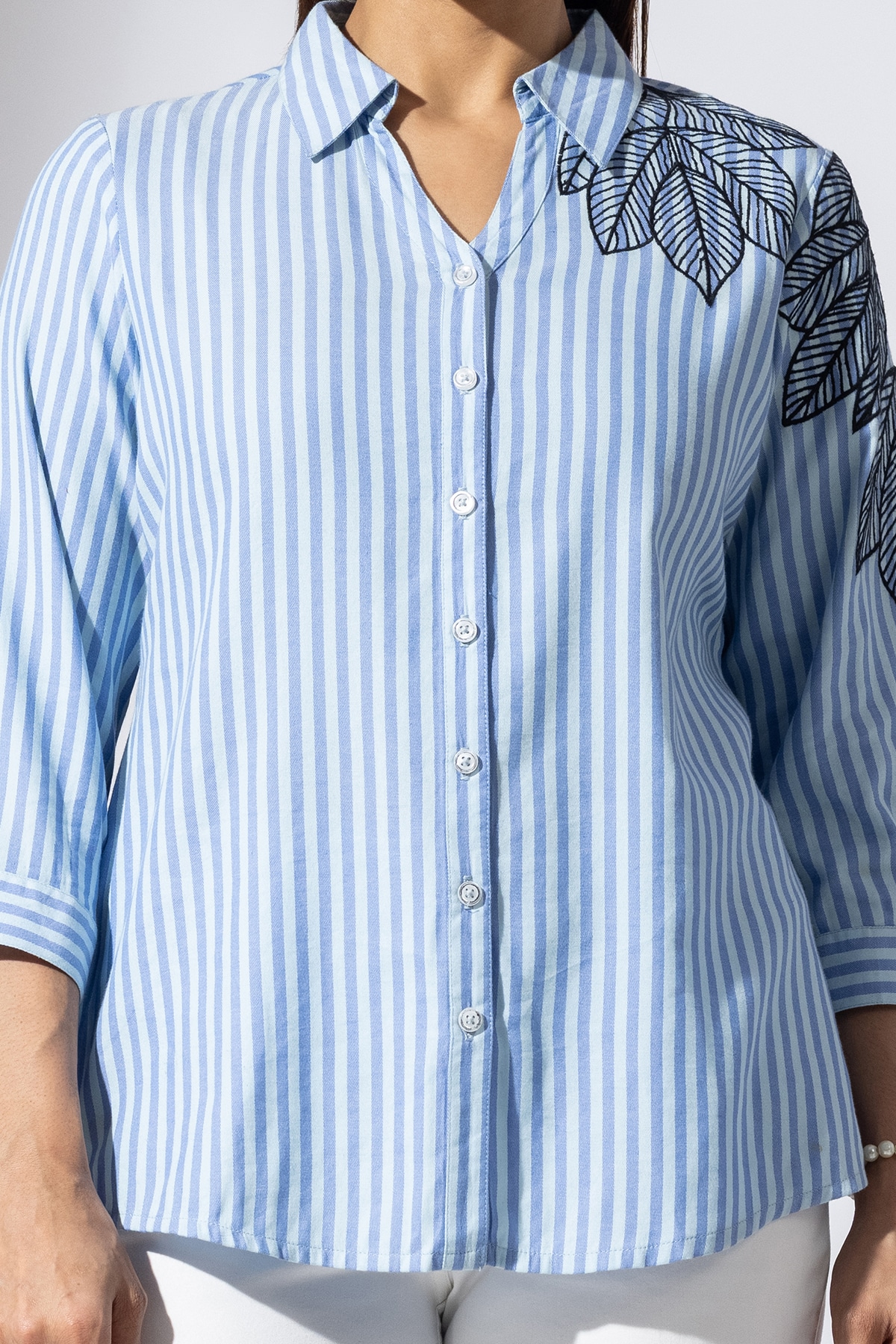 Embroidered Blue Shirts Ladies