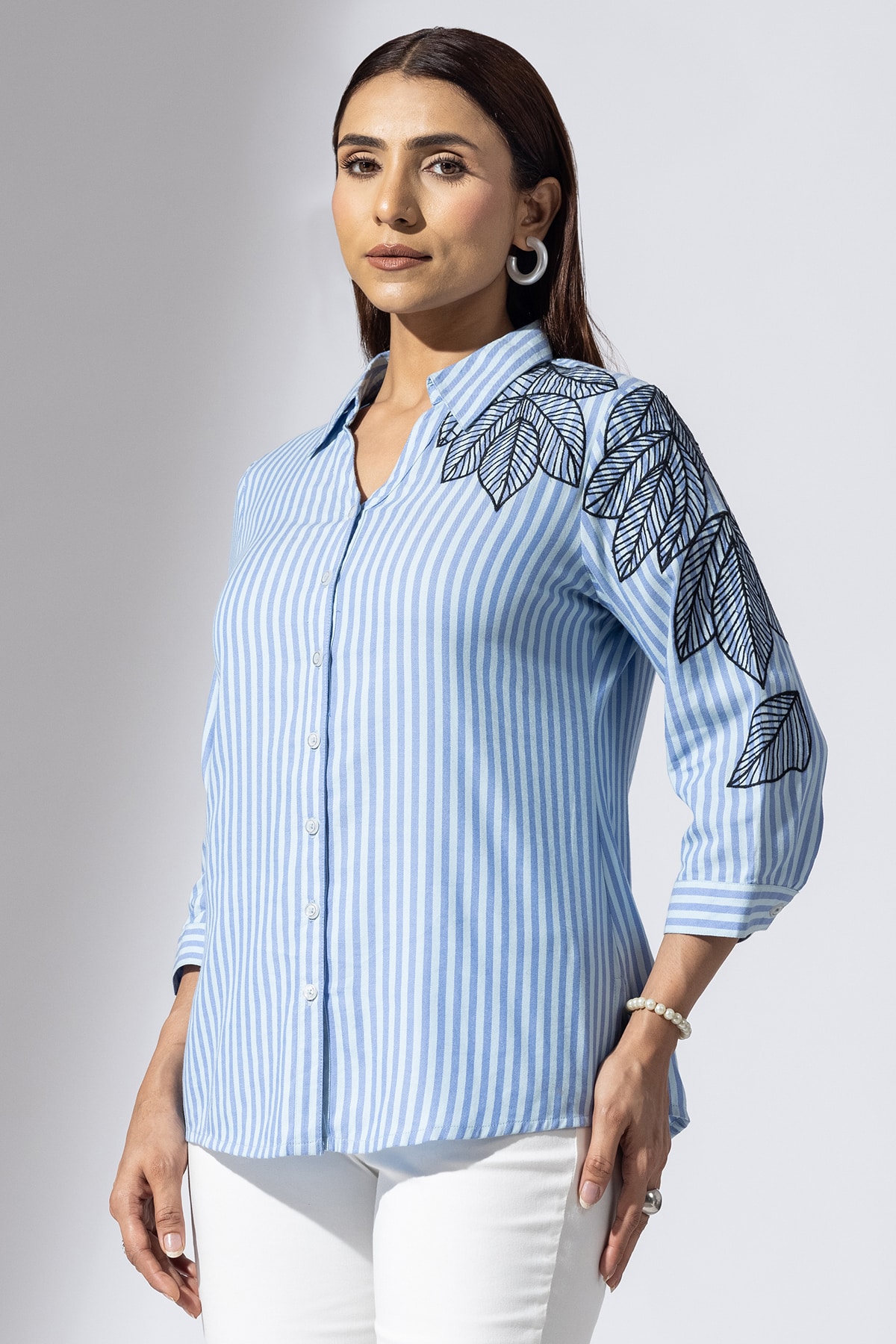 Embroidered Blue Shirts Ladies