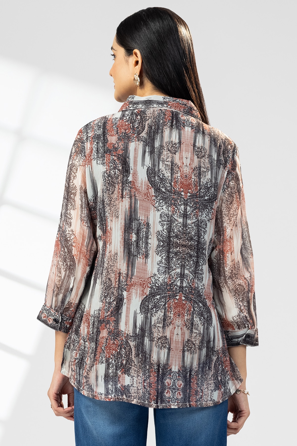 Red And Black Printed Shirt Women