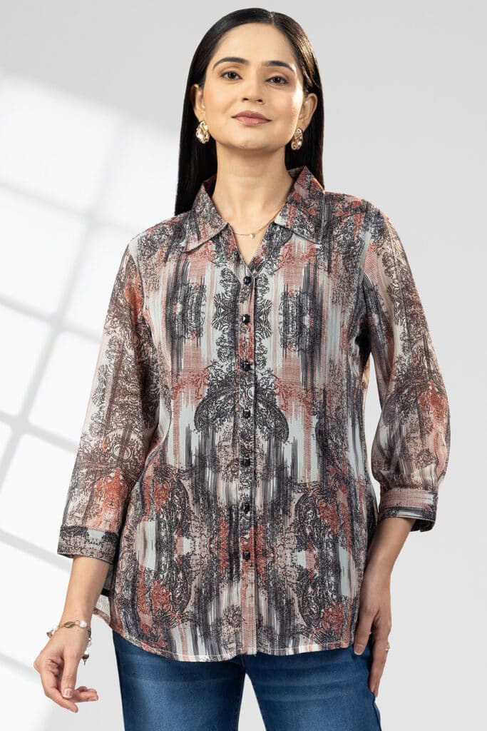 Red And Black Printed Shirt Women