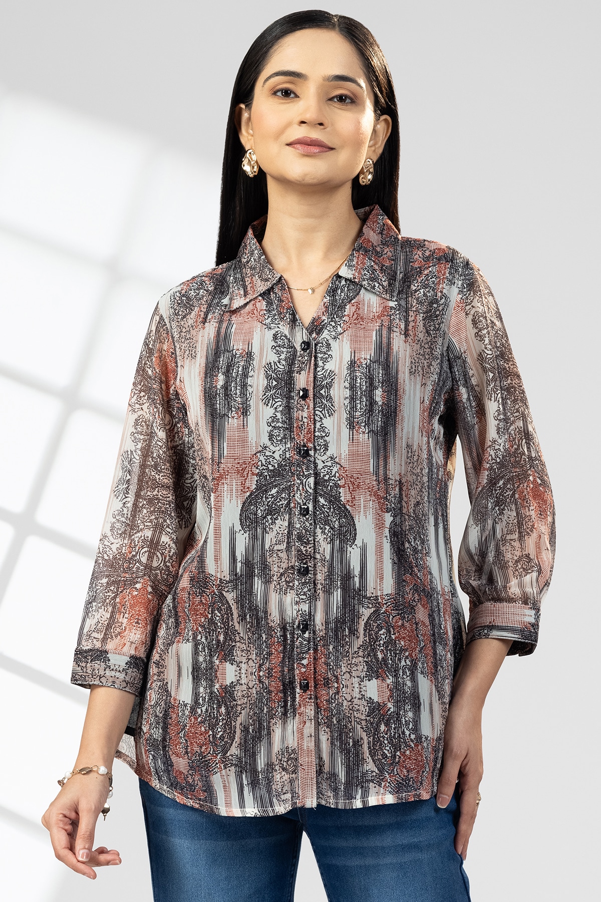 Red And Black Printed Shirt Women