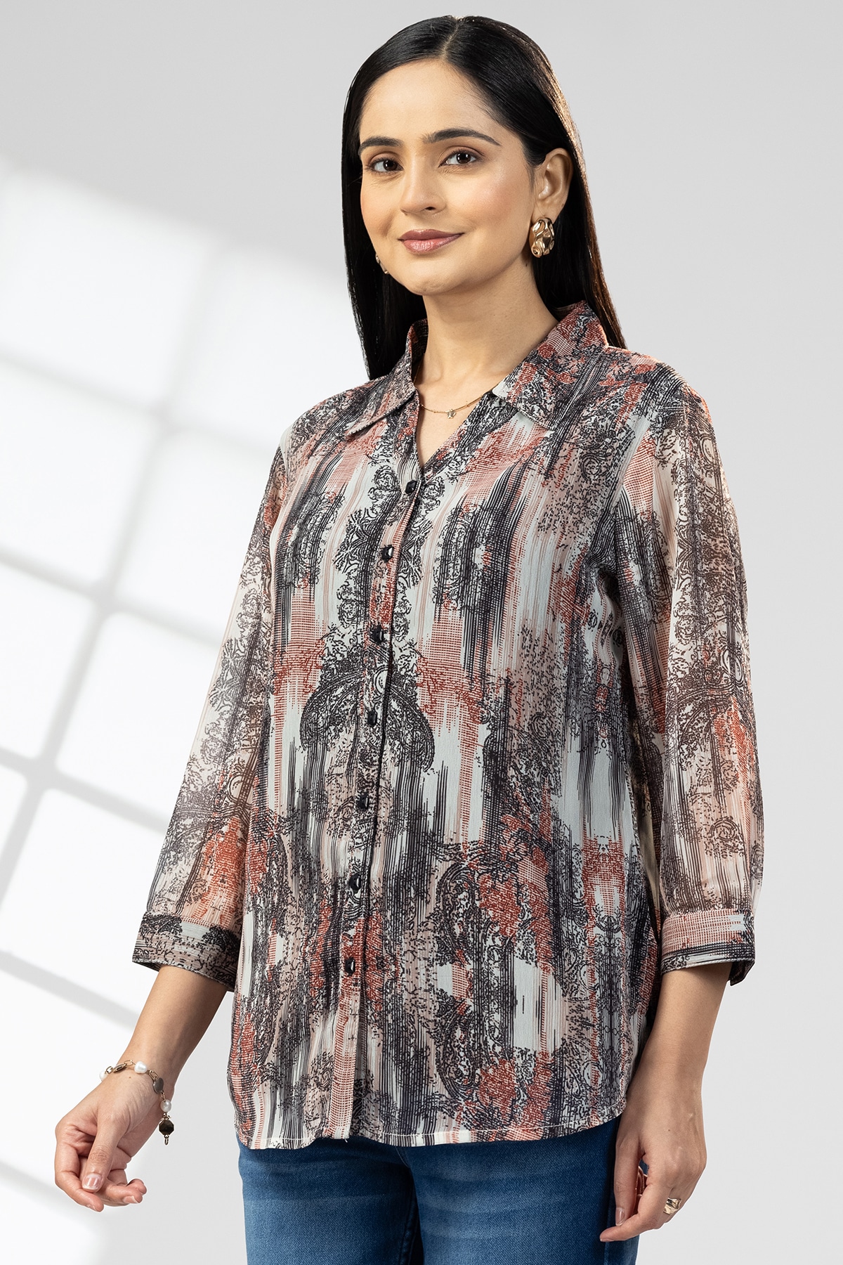 Red And Black Printed Shirt Women