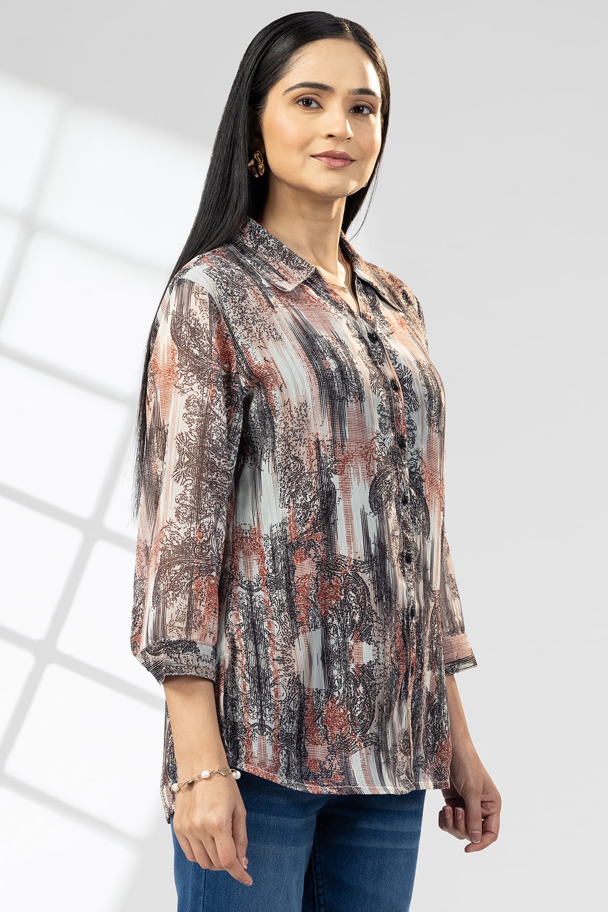 Red And Black Printed Shirt Women