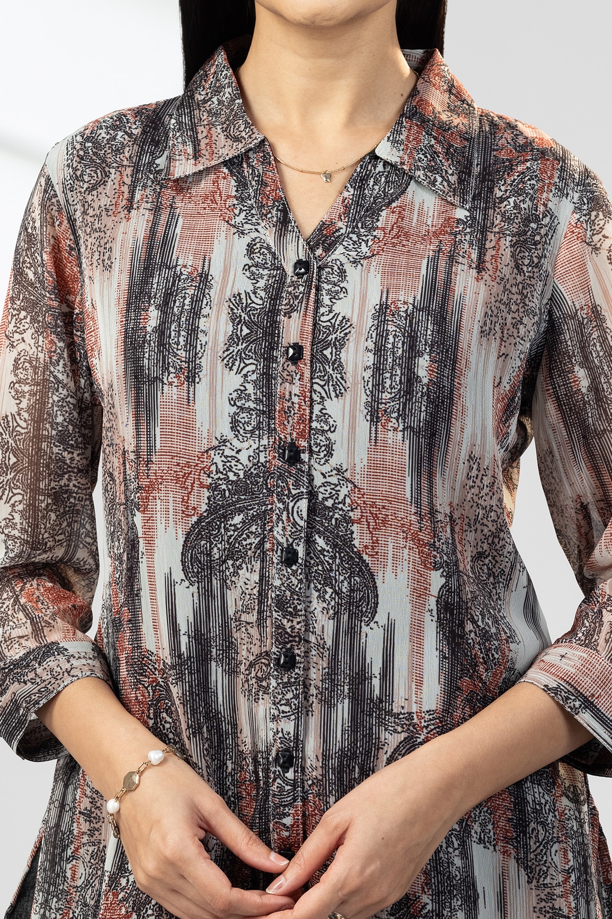 Red And Black Printed Shirt Women