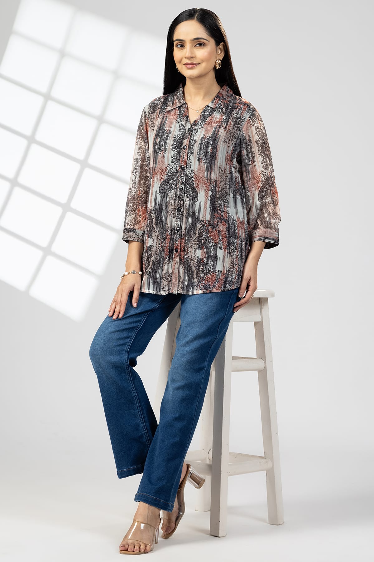 Red And Black Printed Shirt Women