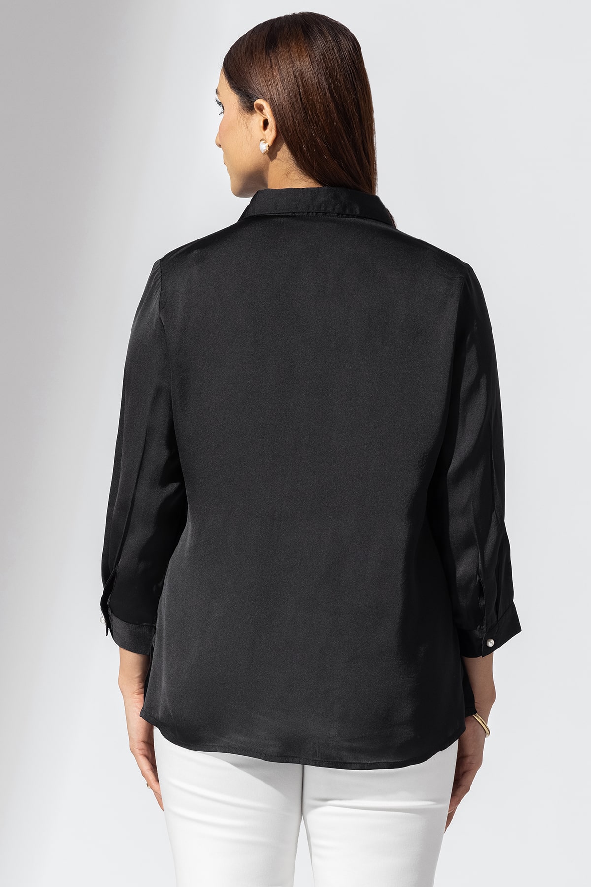 Solid Black Shirt Satin For Woman