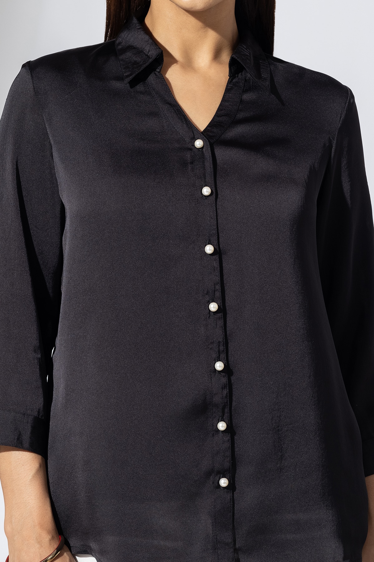 Solid Black Shirt Satin For Woman