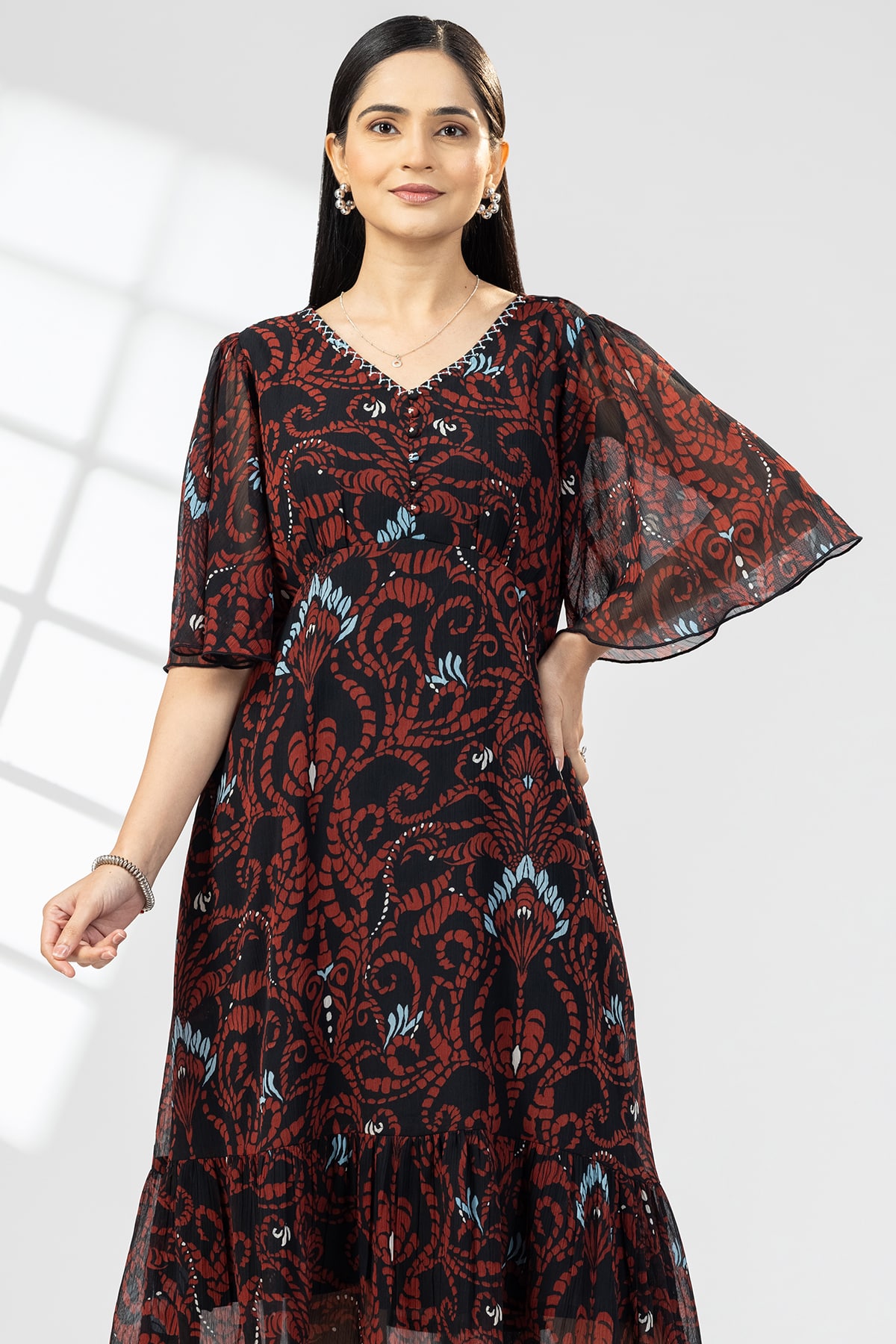 Embroidered Brown Dress Women