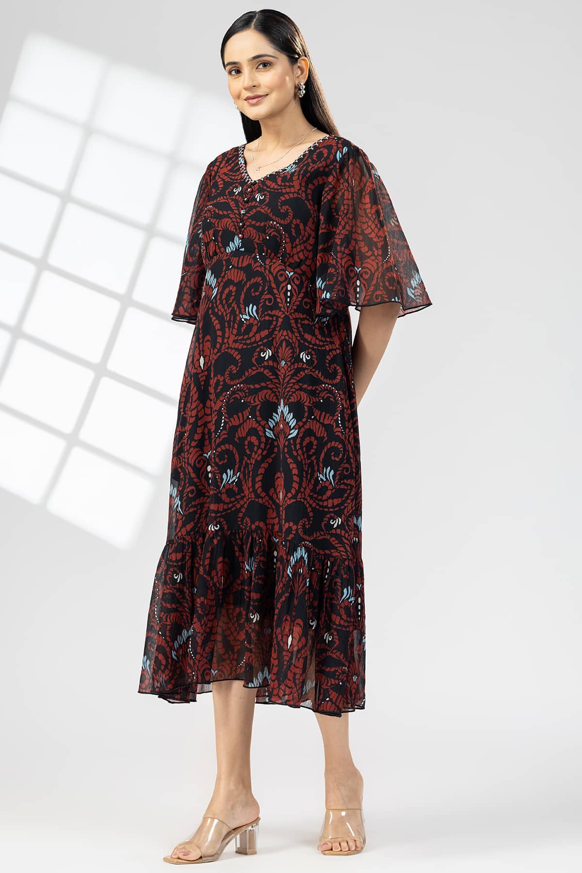 Embroidered Brown Dress Women