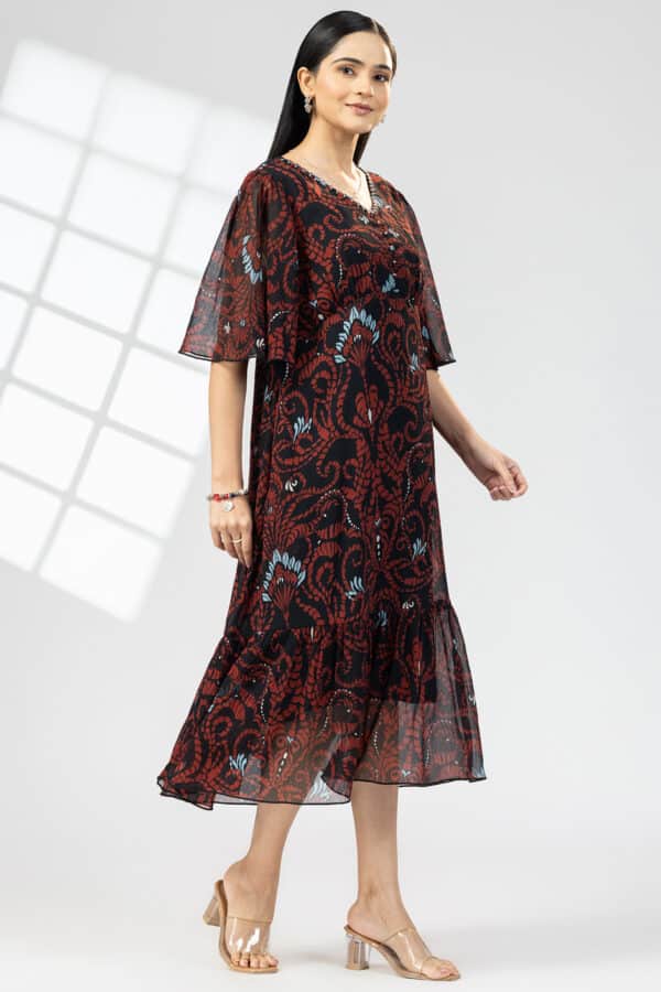 Embroidered Brown Dress Women