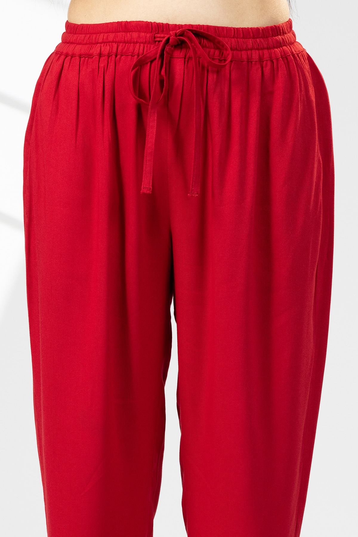 Red Solid Palazzo Women Pants