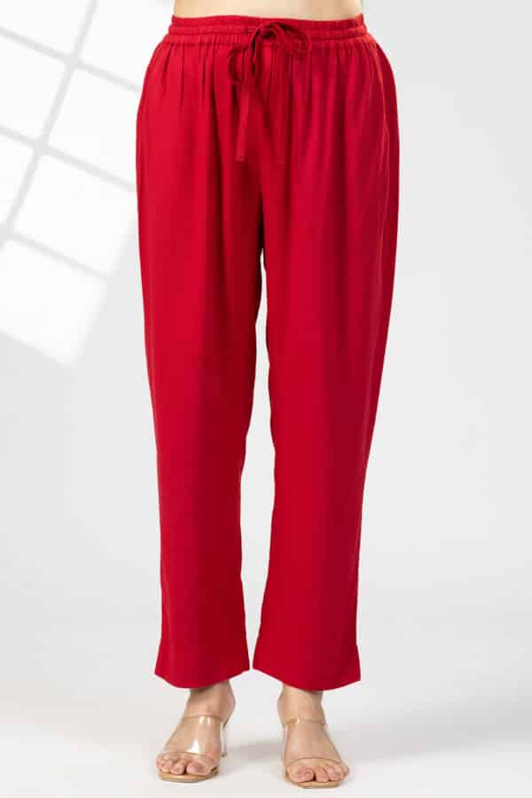 Red Solid Palazzo Women Pants