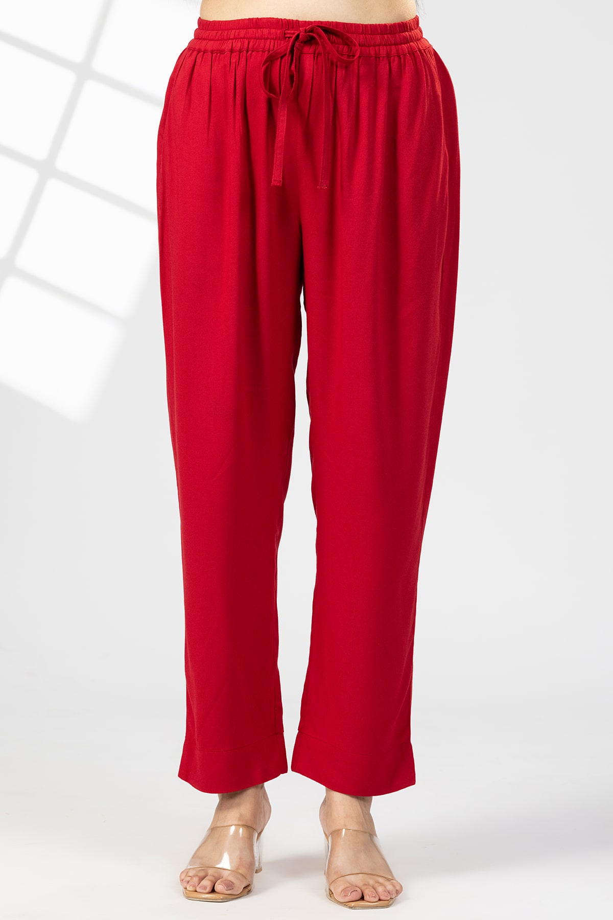 Red Solid Palazzo Women Pants