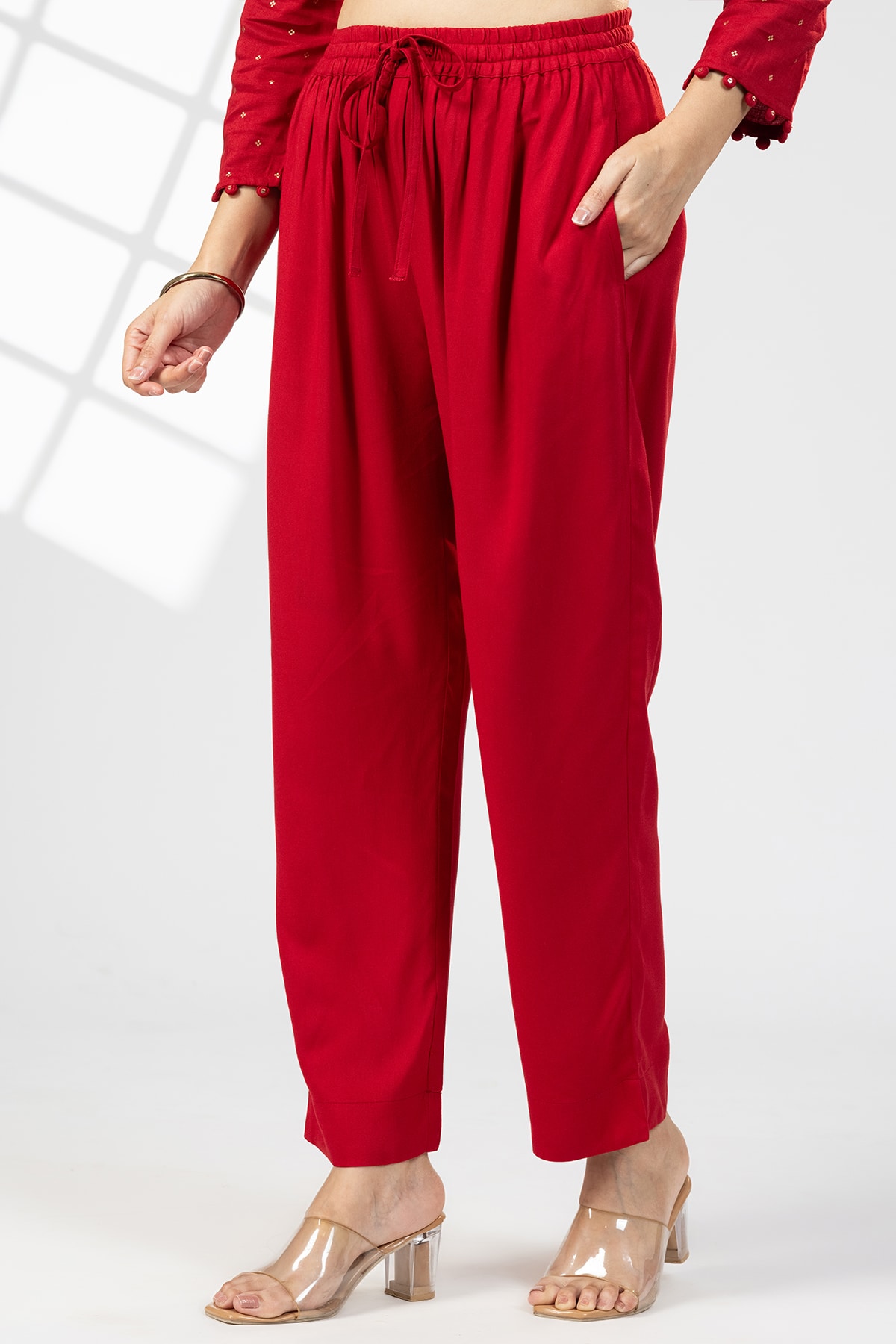 Red Solid Palazzo Women Pants