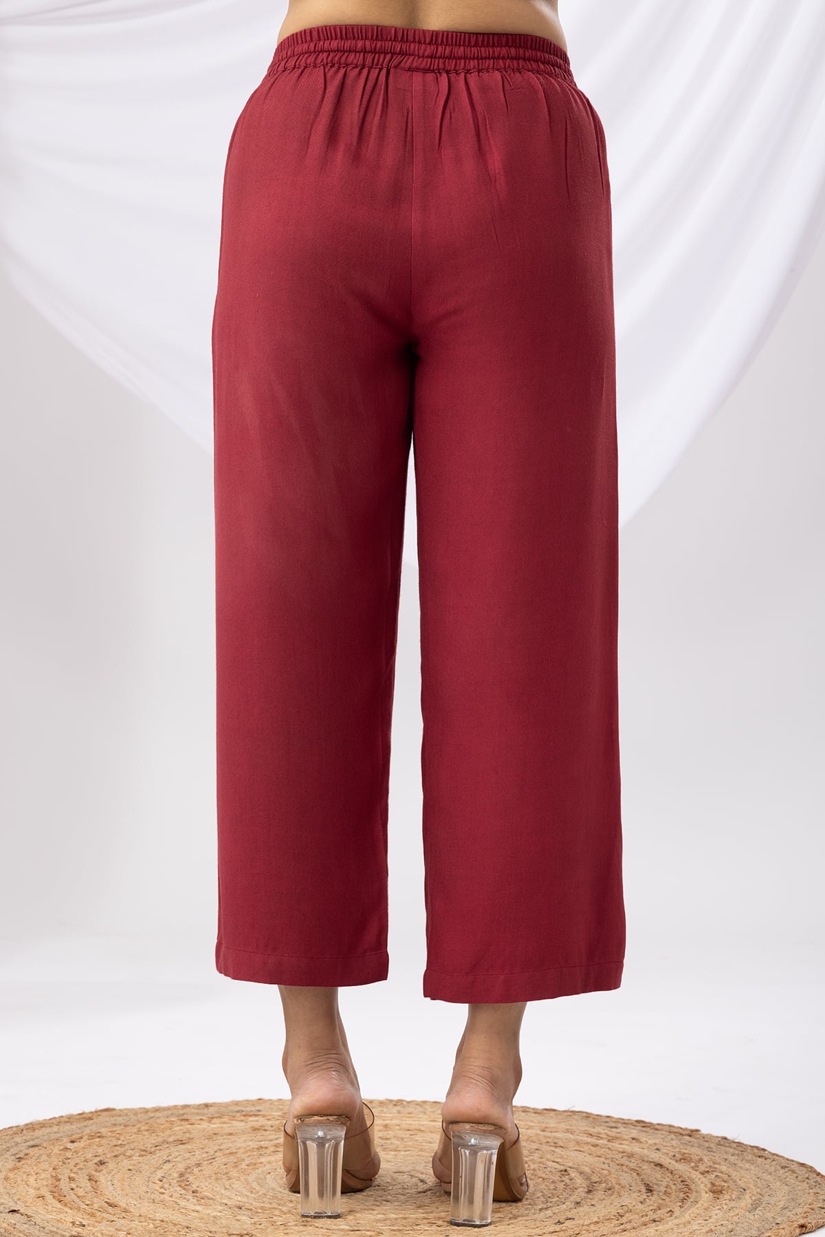 Embroidered Maroon Co Ord Palazzo Pants Women