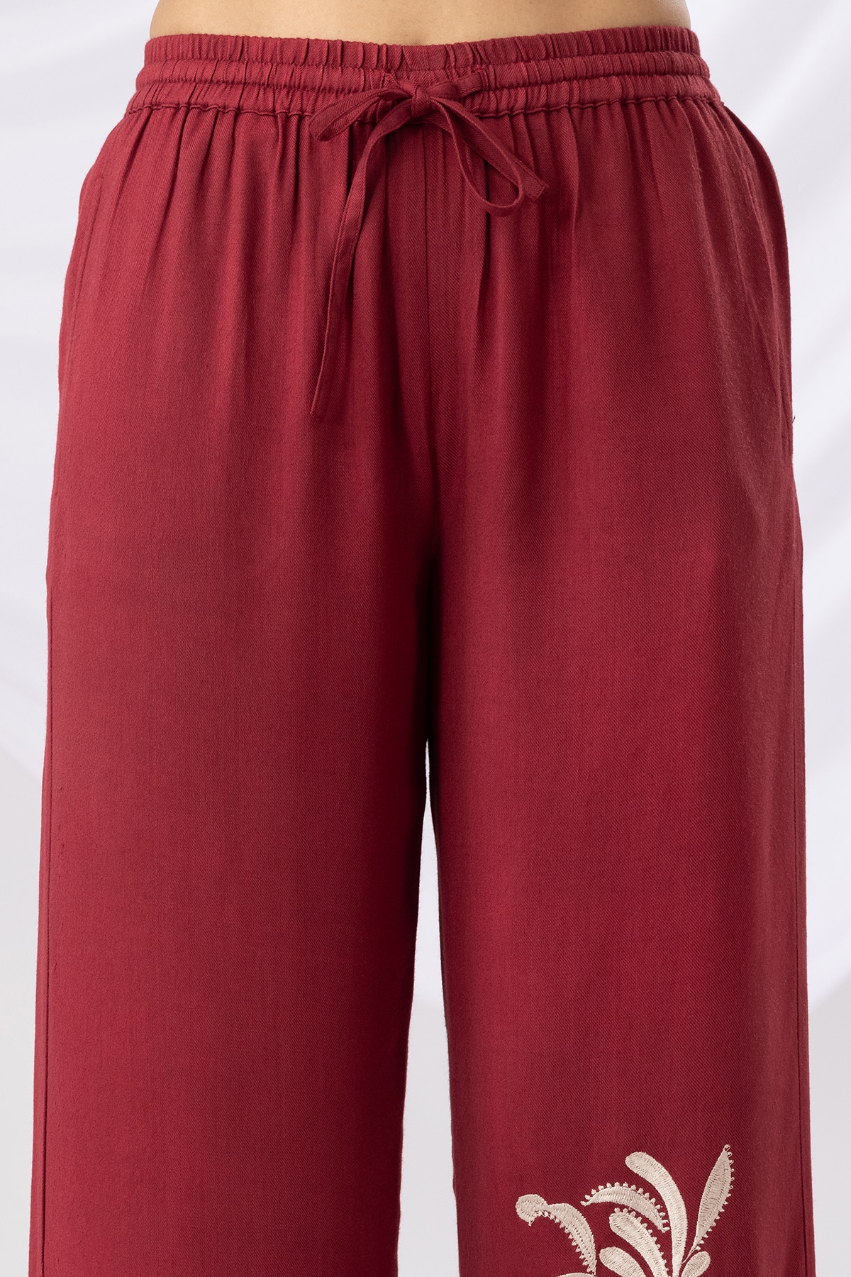 Embroidered Maroon Co Ord Palazzo Pants Women