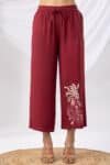 Embroidered Maroon Co Ord Palazzo Pants Women